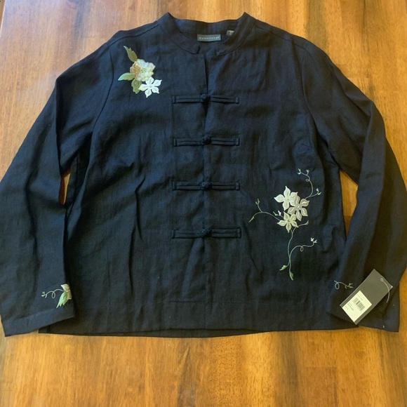 Relativity Jackets & Blazers - Relativity NWT Asian style jacket top women’s Large black embroidered Li…